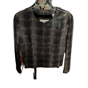 Vintage Valerie Stevens Women’s Black Reptile Embossed 100% Leather Jacket Lg